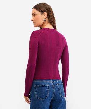 suéter básico de tricot canelado roxo
