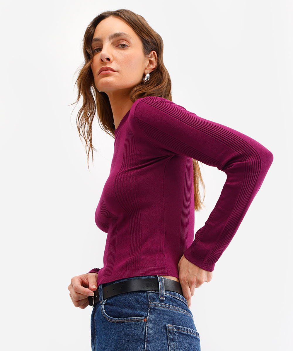 suéter básico de tricot canelado - roxo