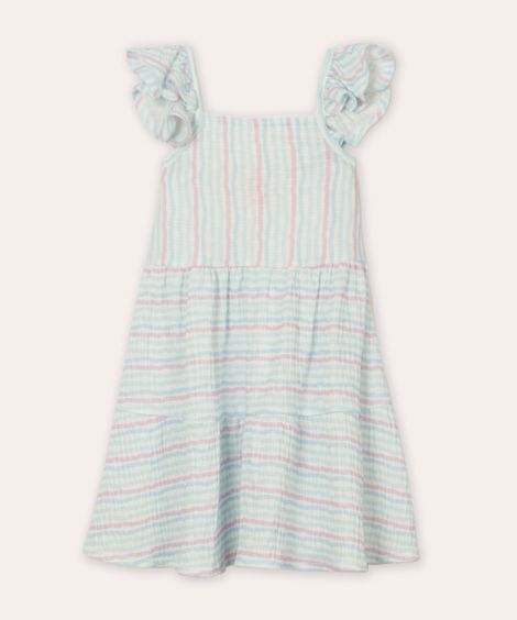 vestido midi infantil com babado listrado off white