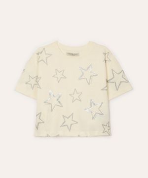 camiseta de algodão infantil estrelas com paête off white