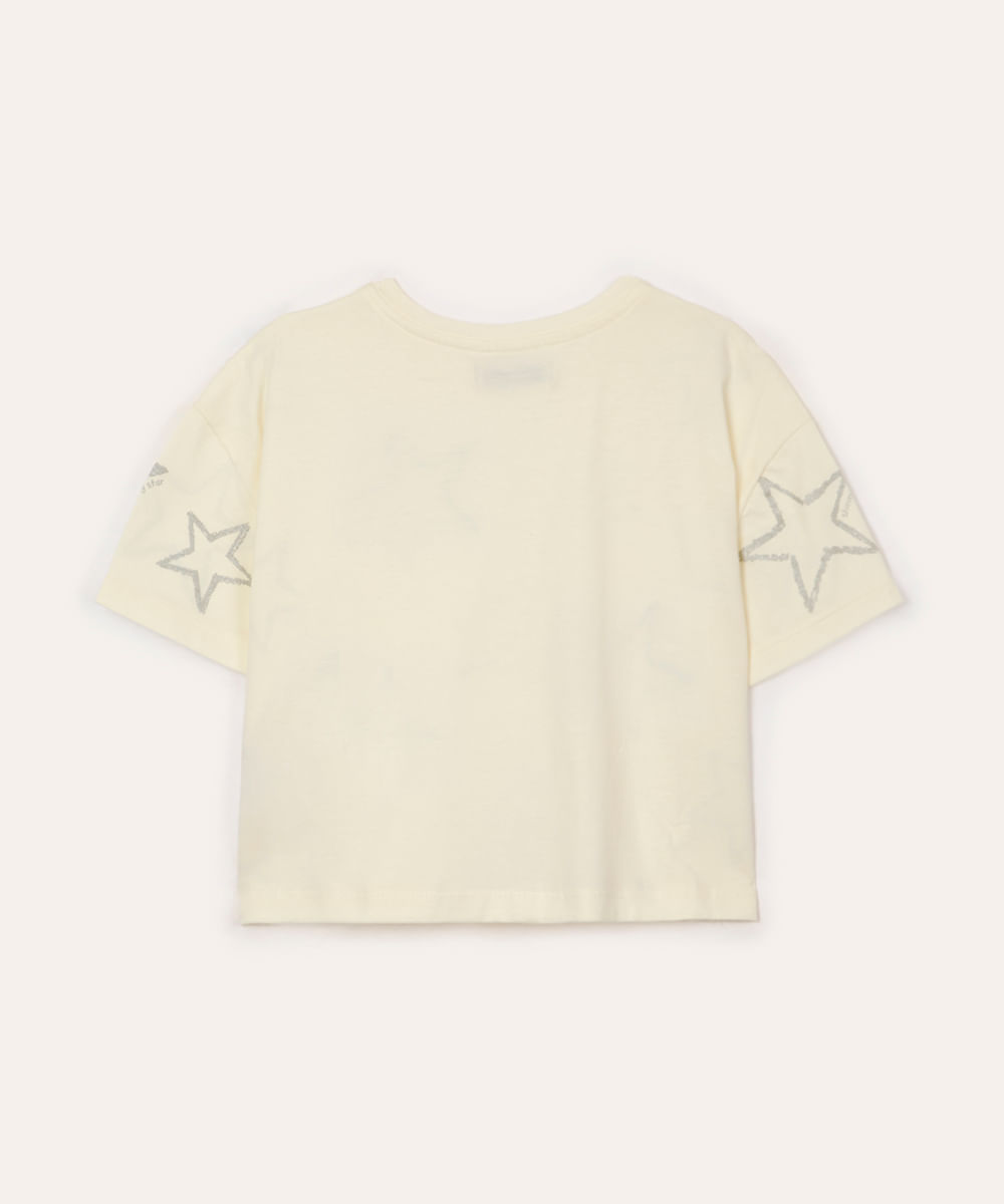 camiseta de algodão infantil estrelas com paête off white