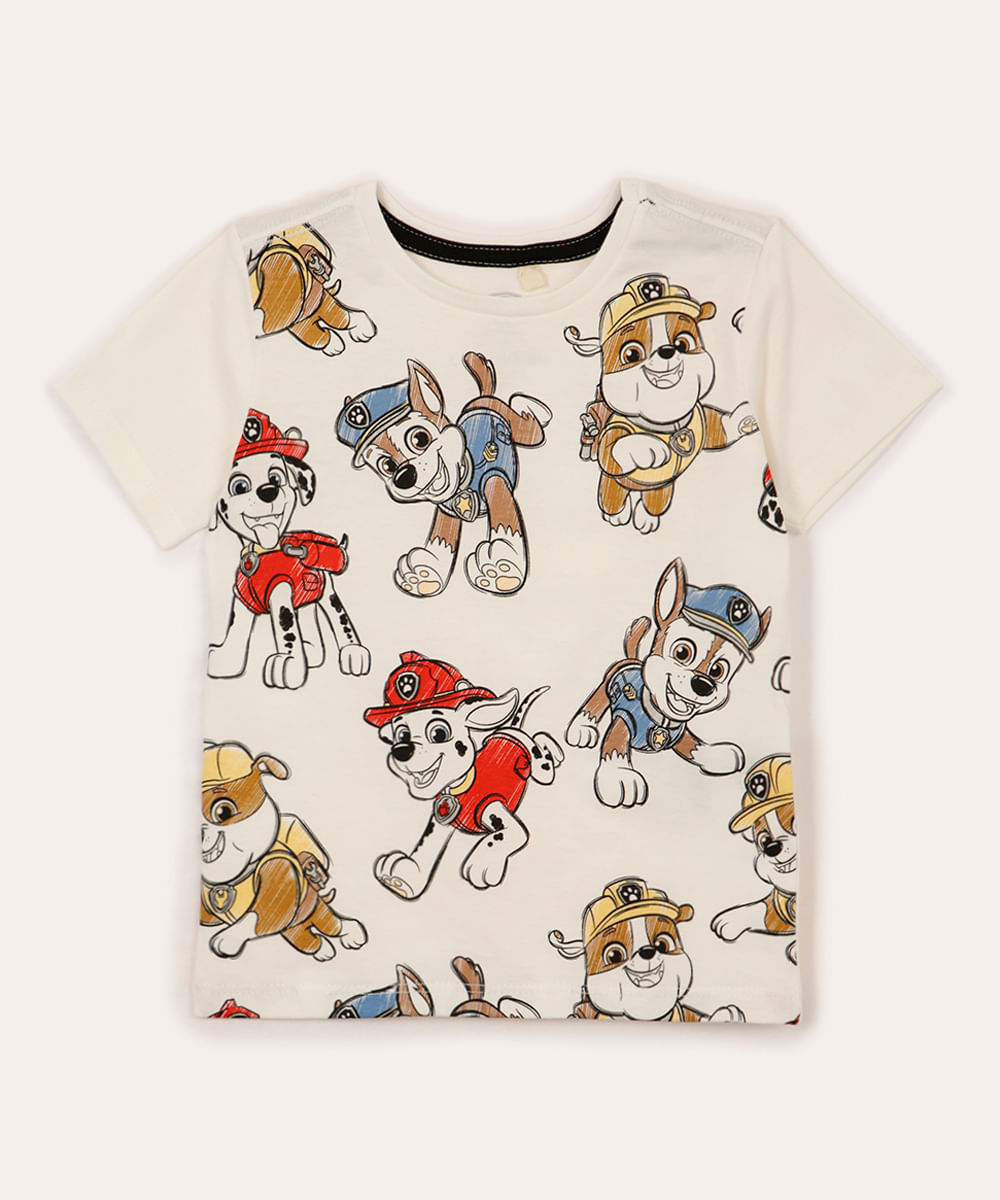 camiseta de algodão infantil patrulha canina off white