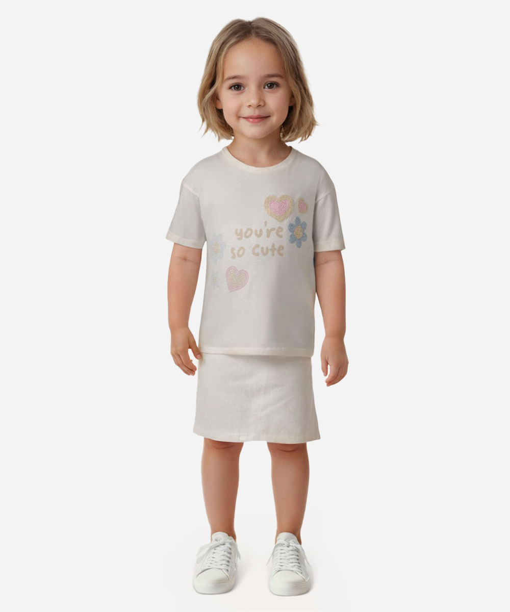 camiseta de algodão infantil manga curta you are so cute off white
