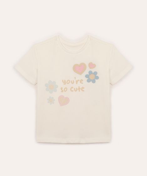 camiseta de algodão infantil manga curta you are so cute off white