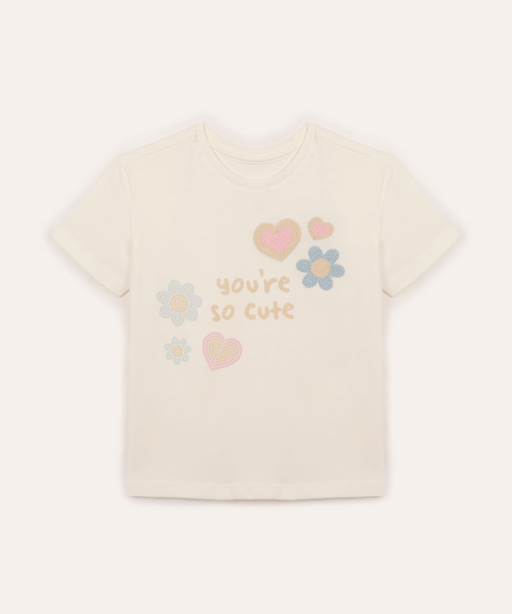 camiseta de algodão infantil manga curta you are so cute off white