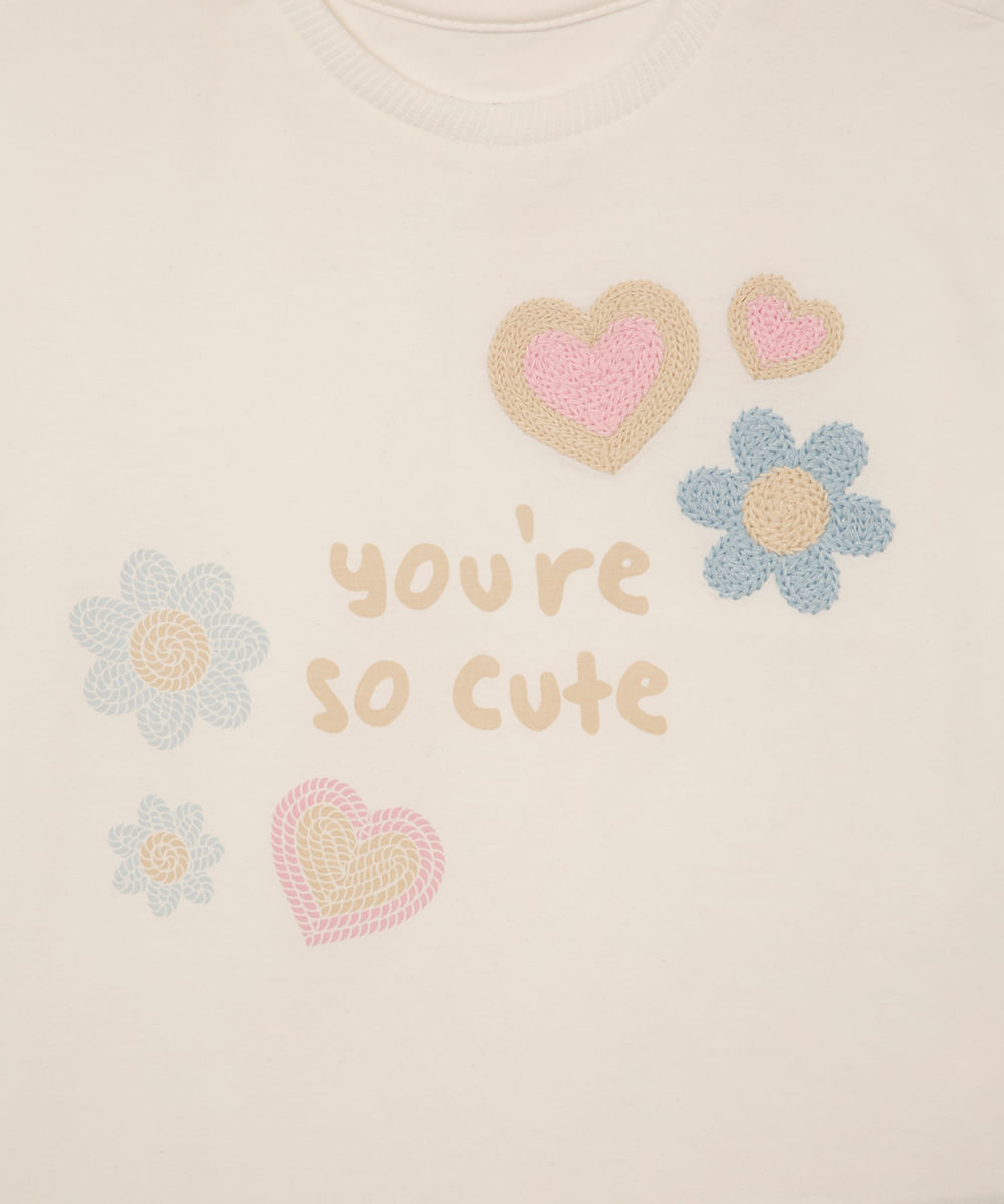 camiseta de algodão infantil manga curta you are so cute off white