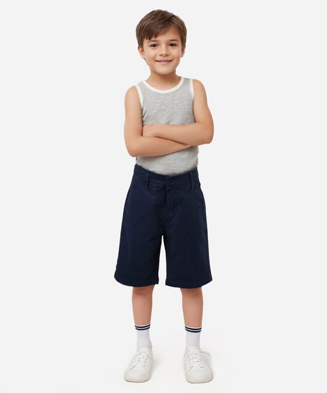 bermuda de sarja infantil com bolsos azul