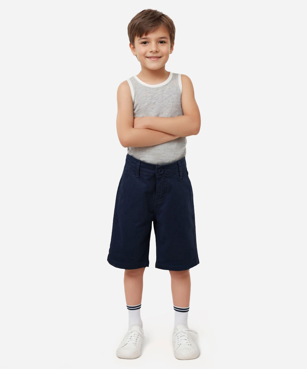 bermuda de sarja infantil com bolsos azul