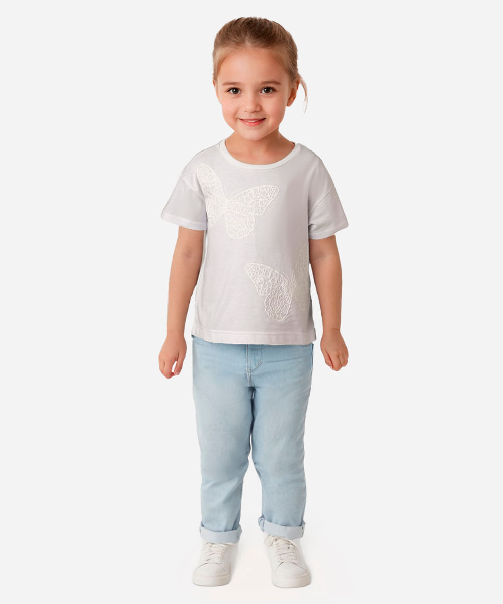 blusa de algodão infantil borboletas off white