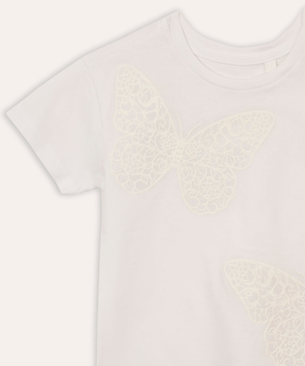 blusa de algodão infantil borboletas off white