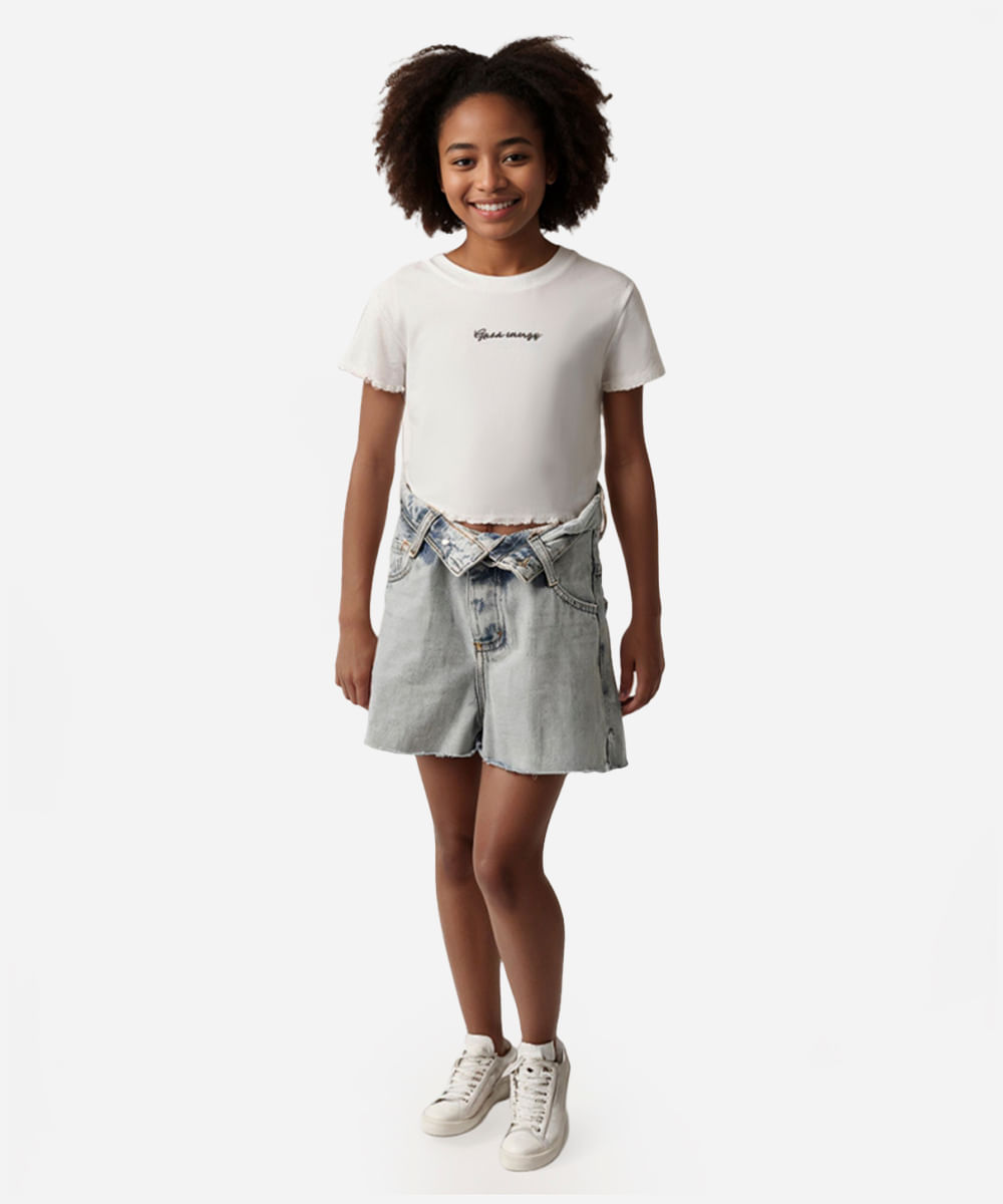 cropped juvenil manga curta good energy off white