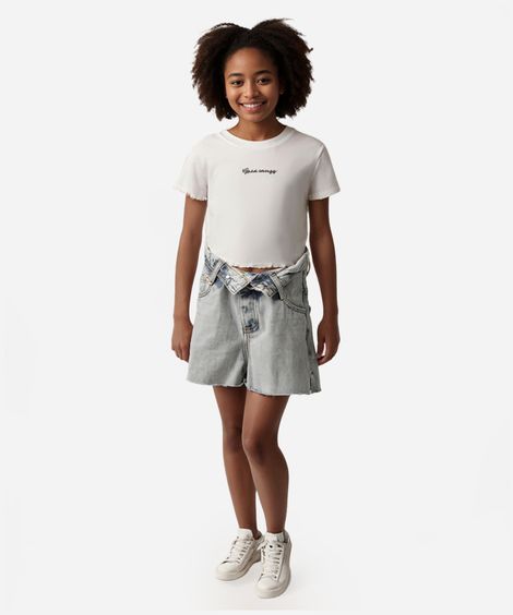 short mom jeans juvenil cós virado azul