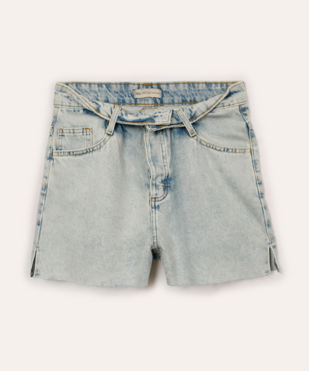 short mom jeans juvenil cós virado azul