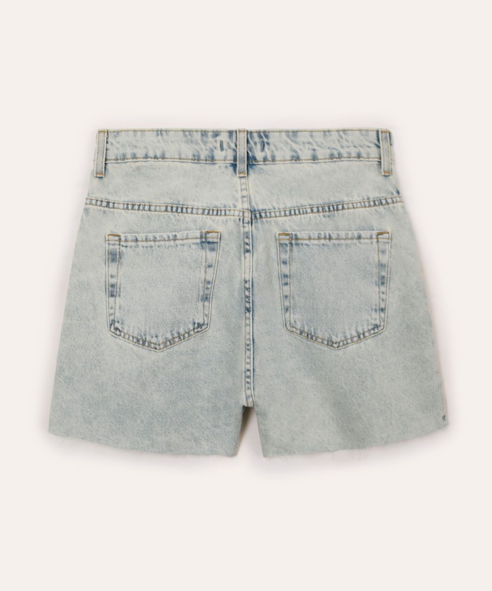 short mom jeans juvenil cós virado azul
