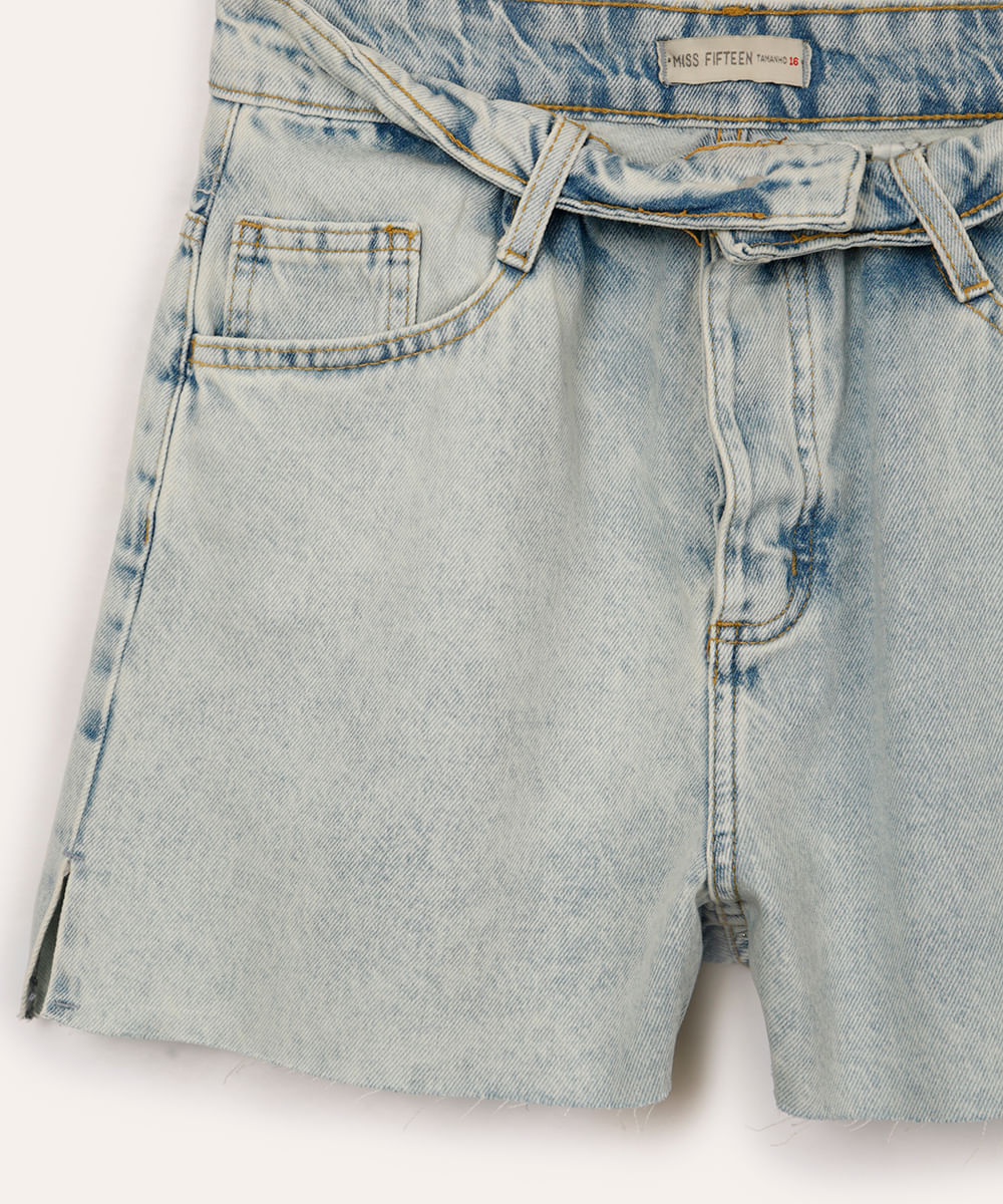 short mom jeans juvenil cós virado azul