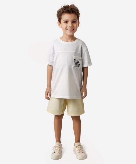 camiseta de algodão infantil com bolso texturizada off white