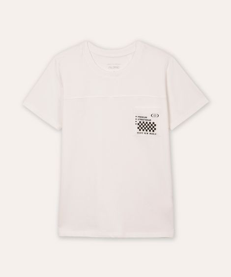 camiseta de algodão infantil com bolso texturizada off white