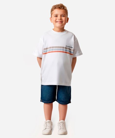 camiseta de algodão infantil sunrise listras off white