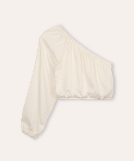 cropped de viscose juvenil ombro único off white