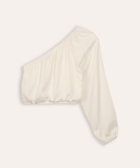 cropped de viscose juvenil ombro único off white