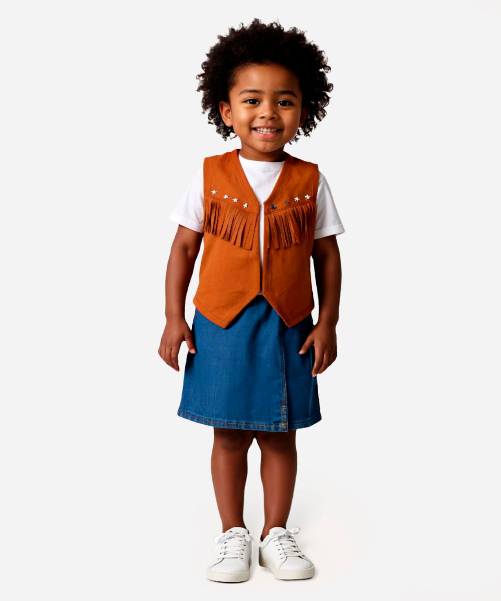 colete de suede infantil com franjas marrom