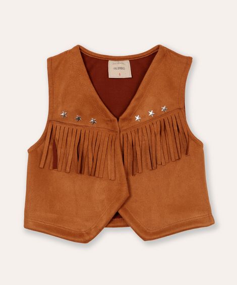 colete de suede infantil com franjas marrom