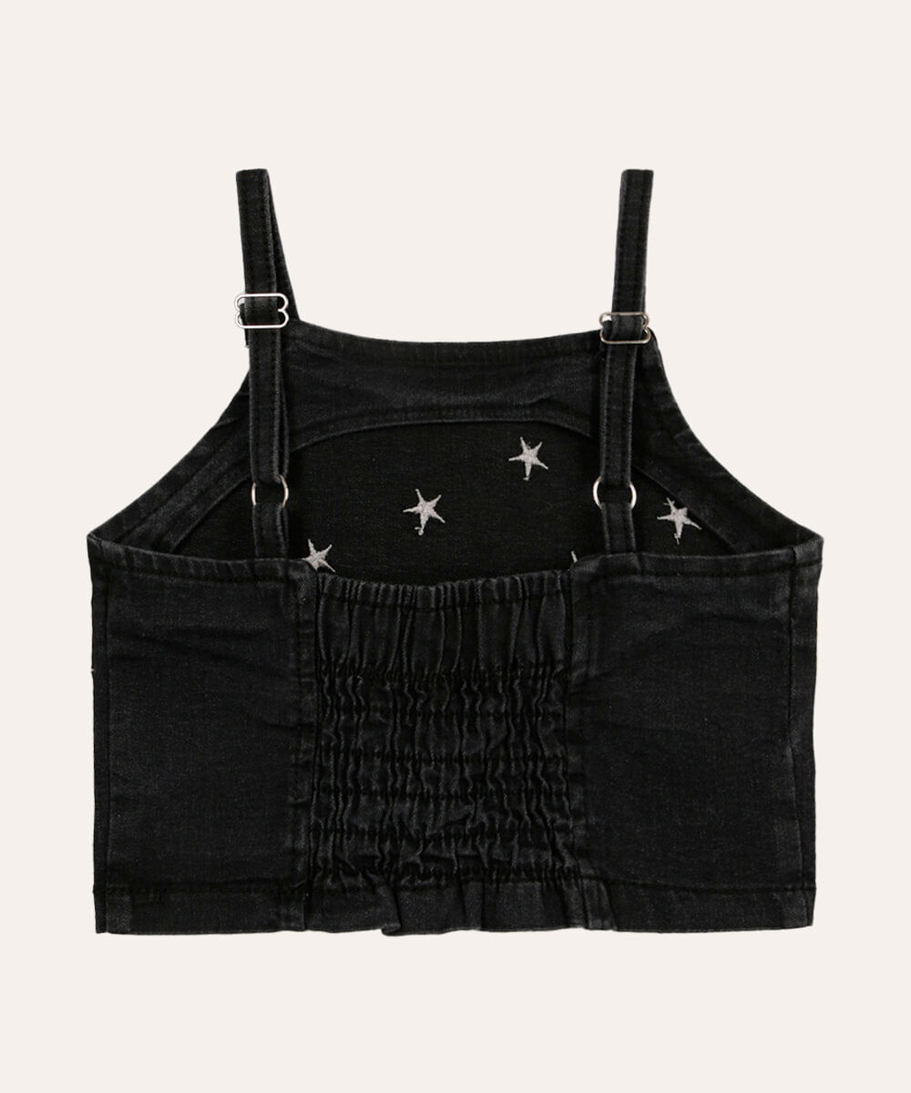 cropped jeans infantil com estrelas preto