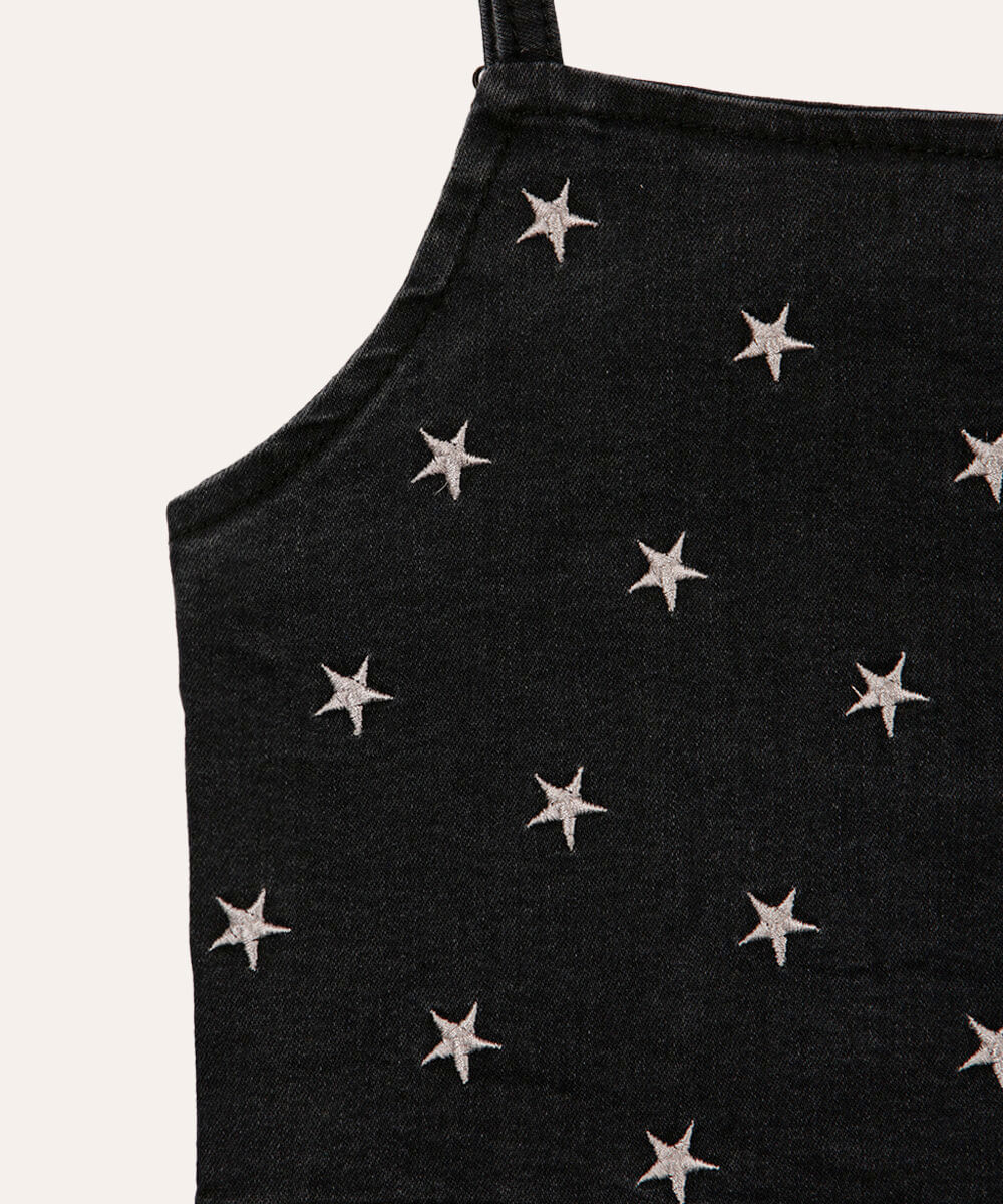 cropped jeans infantil com estrelas preto