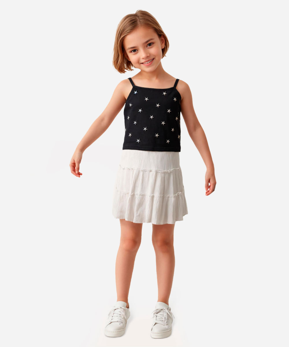 cropped jeans infantil com estrelas preto