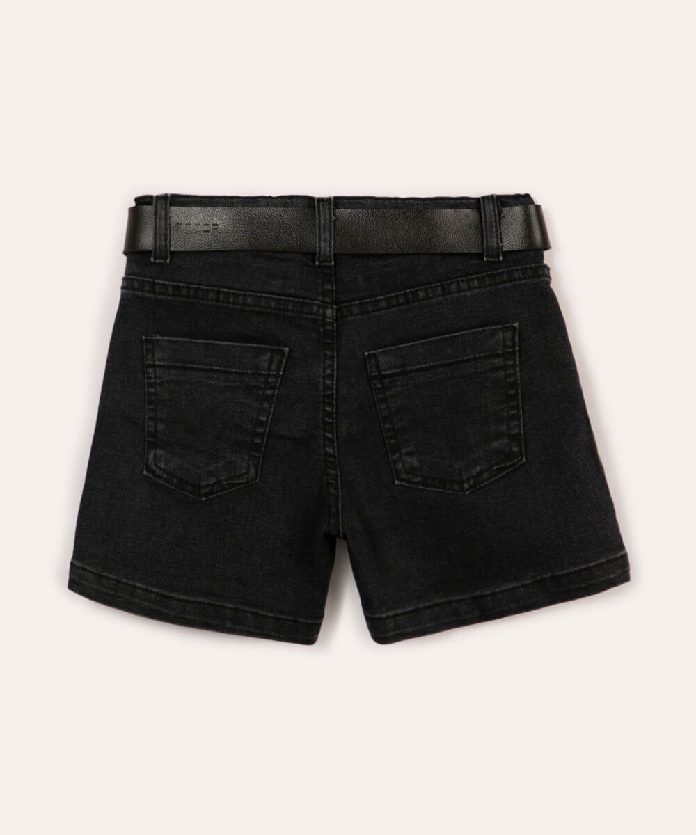 short mom jeans infantil com estrelas e cinto preto