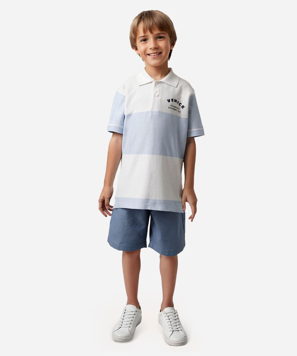 polo de algodão infantil listrada azul