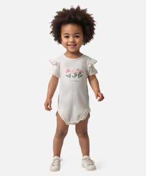 body infantil de algodão floral off white
