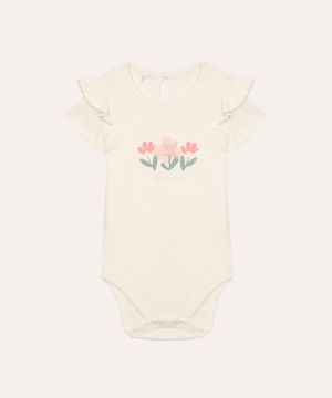 body infantil de algodão floral off white