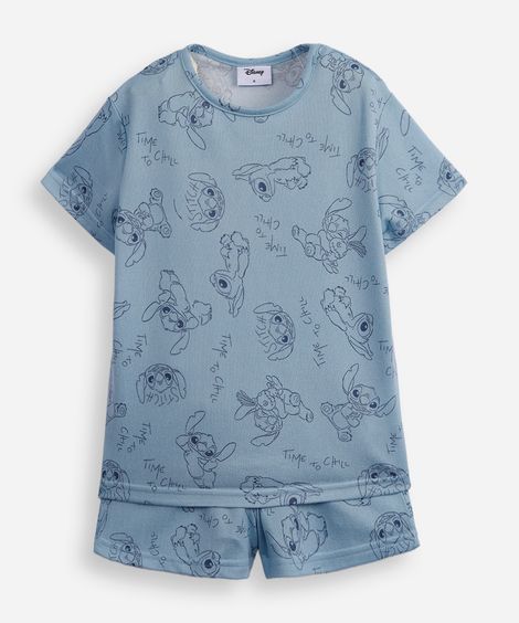 pijama infantil curto time to chill stitch azul