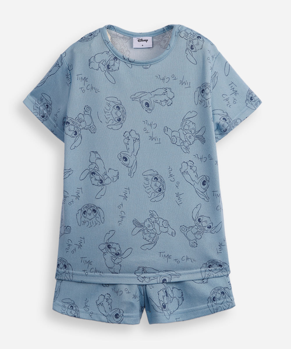 pijama infantil curto time to chill stitch azul