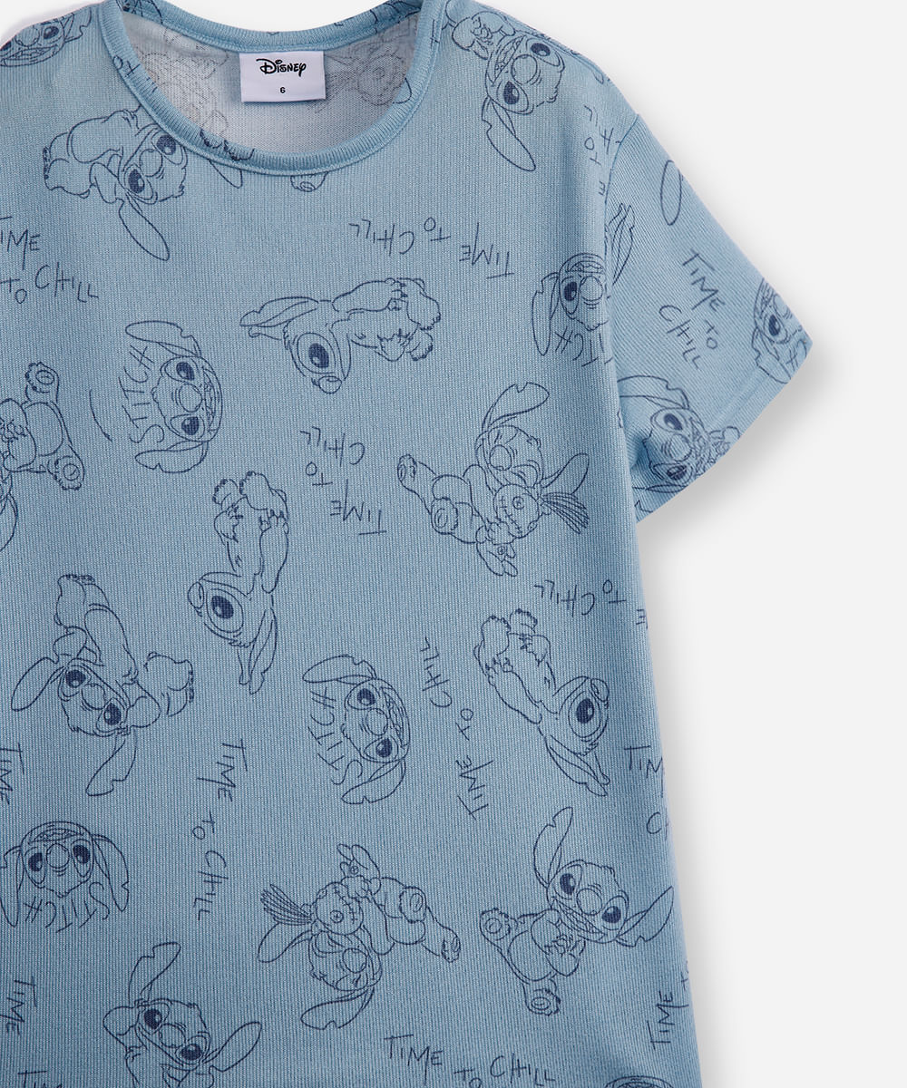 pijama infantil curto time to chill stitch azul