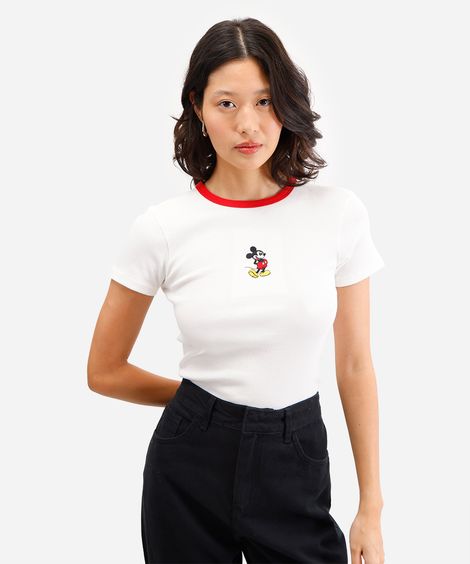 blusa feminina de algodão mickey canelada off white