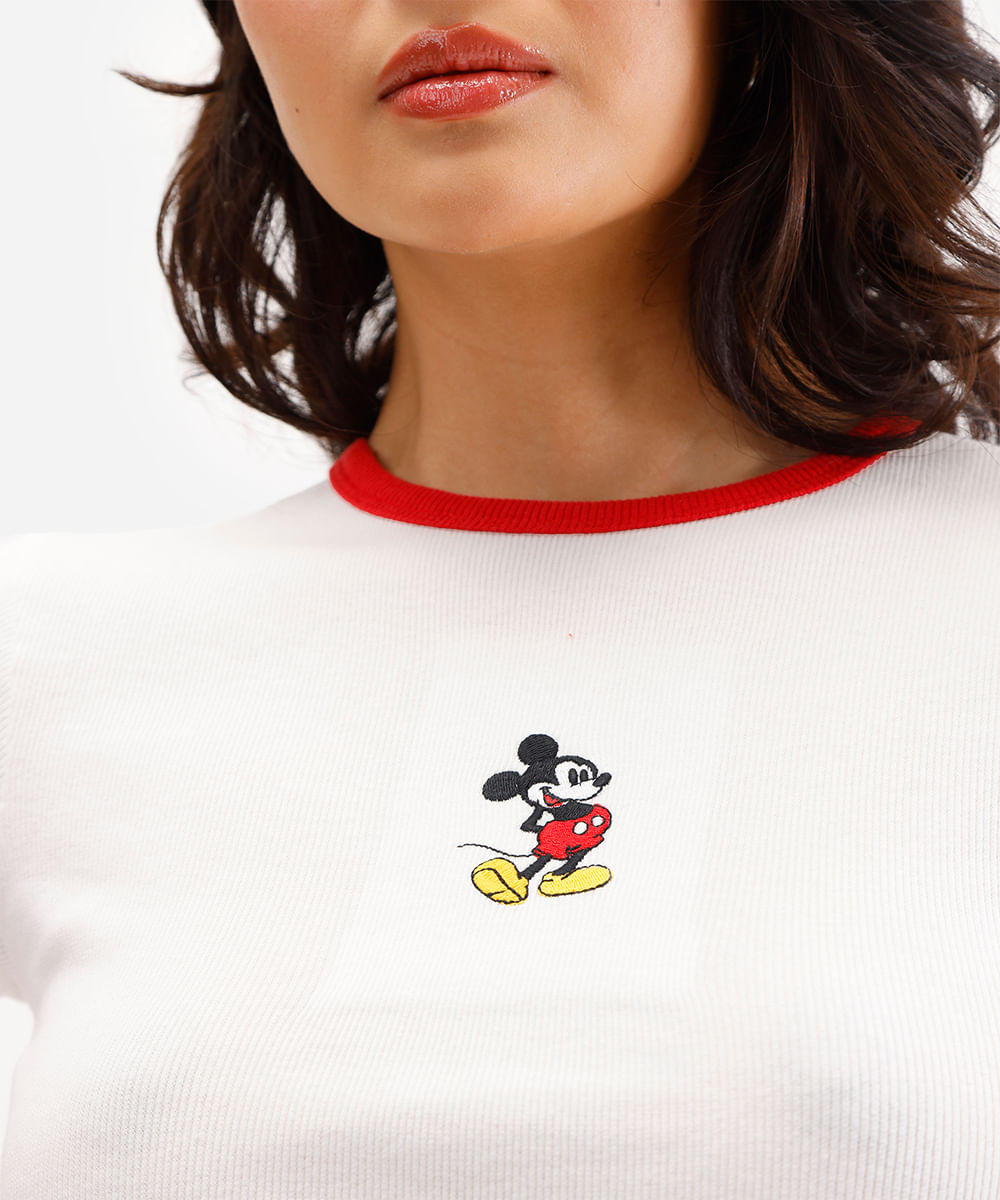 blusa feminina de algodão mickey canelada off white