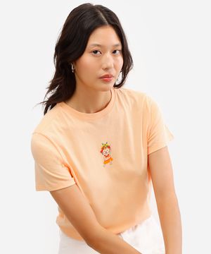 camiseta feminina de algodão gatinho carnavalesco laranja