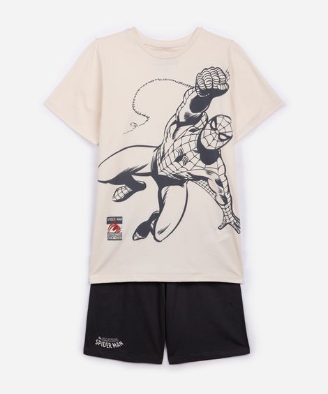 pijama infantil curto homem aranha bege