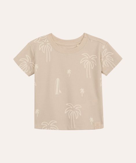 camiseta infantil texturizada coqueiros bege