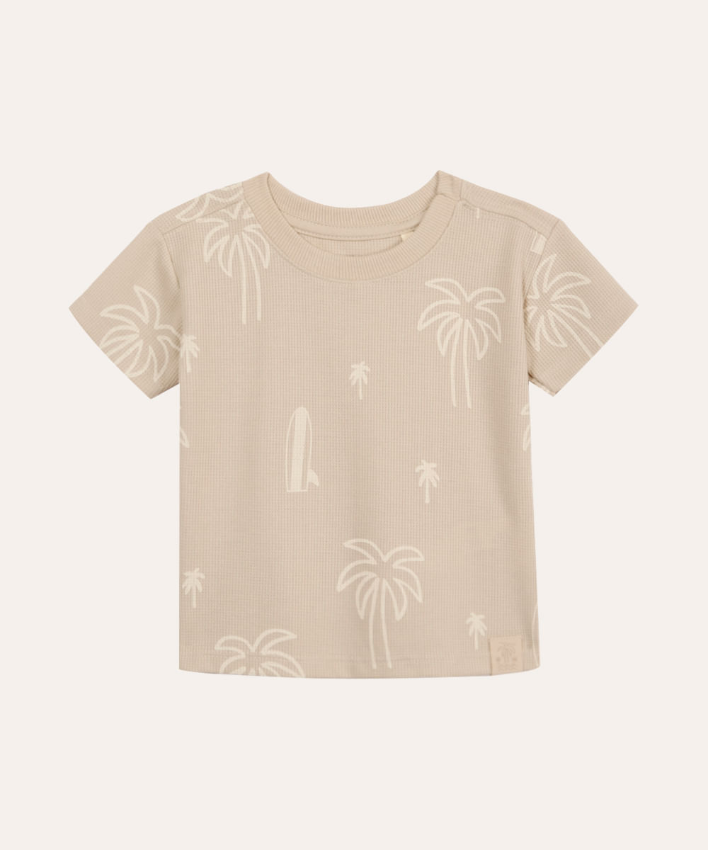 camiseta infantil texturizada coqueiros bege