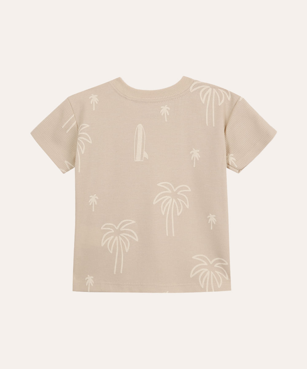 camiseta infantil texturizada coqueiros bege
