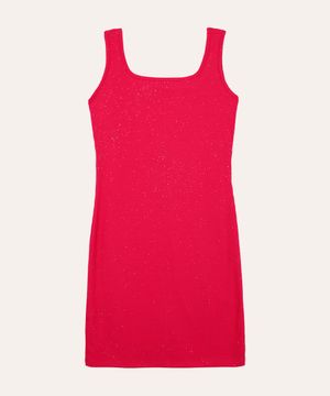 vestido juvenil canelado com brilho rosa