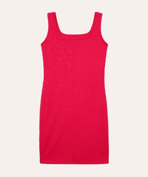 vestido juvenil canelado com brilho rosa