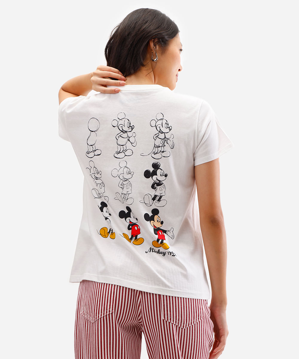 camiseta feminina de algodão mickey off white