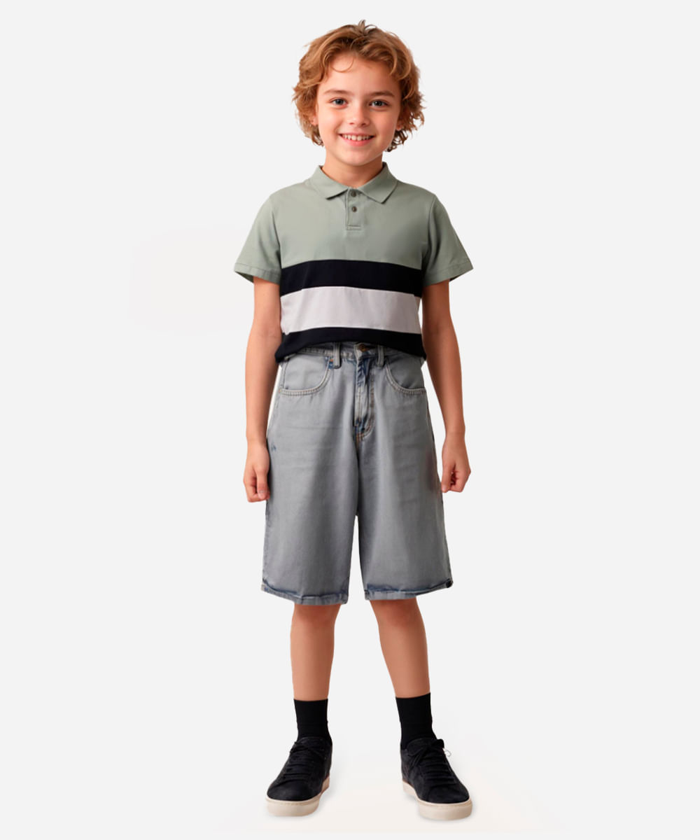 bermuda reta jeans juvenil azul