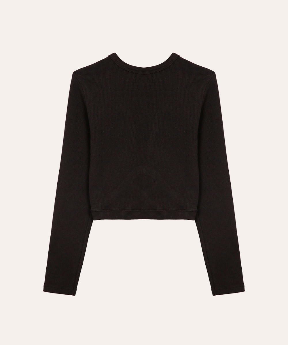 blusa juvenil canelada manga longa preta