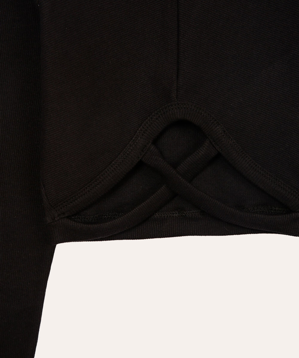 blusa juvenil canelada manga longa preta