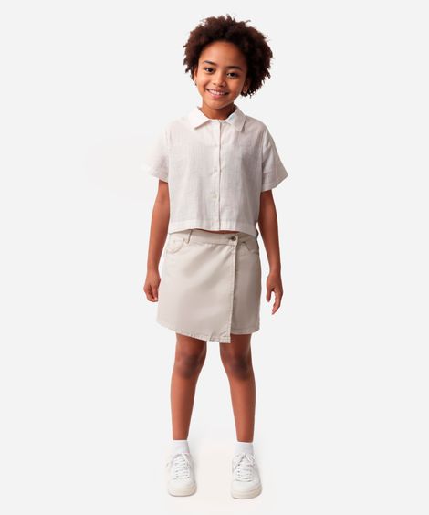 camisa cropped juvenil de algodão off white